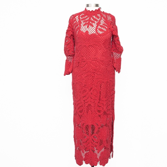 Farm Rio. Long Sleeve Lace Knit Midi Dress. - Picture 2 of 12